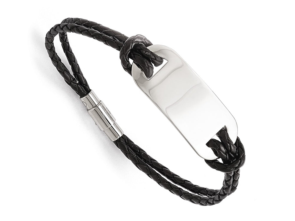 Chisel Stainless Steel Polished Id And Black Woven Leather Bracelet