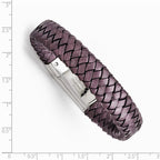 Chisel Stainless Steel Polished Metallic Purple Woven Leather Bracelet