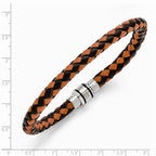 Chisel Stainless Steel Polished Black Ip Black/orange Woven Leather Bracelet