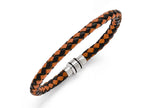 Chisel Stainless Steel Polished Black Ip Black/orange Woven Leather Bracelet