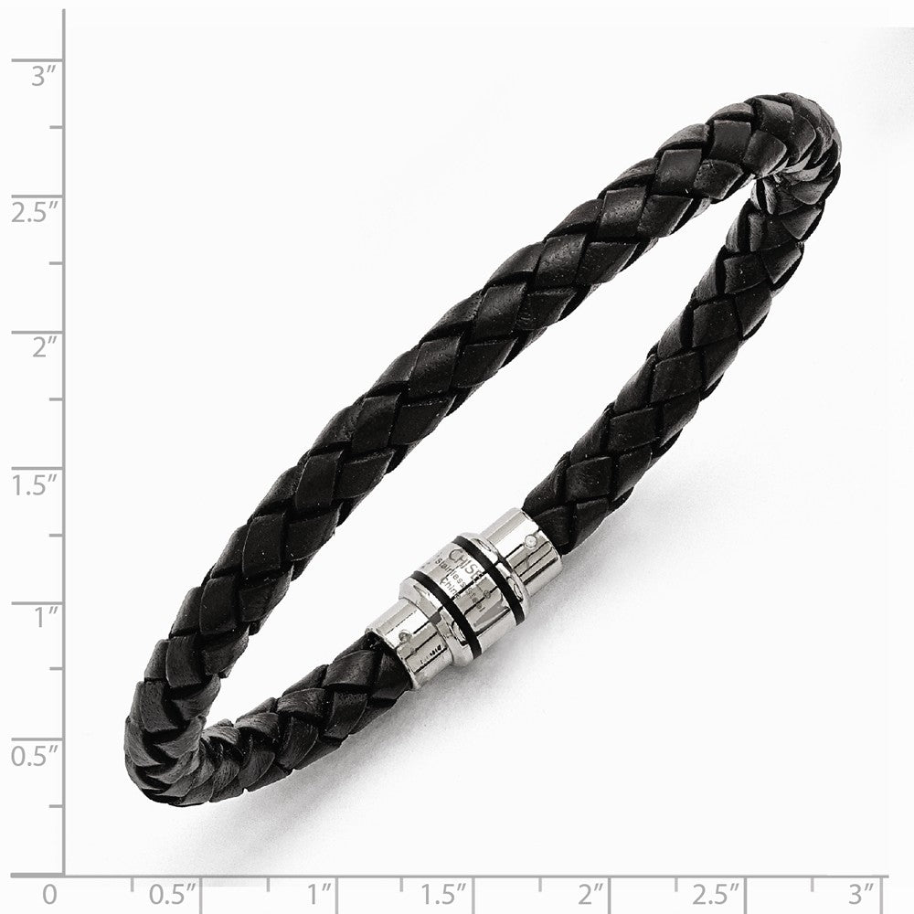 Chisel Stainless Steel Polished Black Ip-plated Black Woven Leather Bracelet