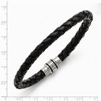 Chisel Stainless Steel Polished Black Ip-plated Black Woven Leather Bracelet
