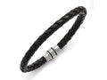 Chisel Stainless Steel Polished Black Ip-plated Black Woven Leather Bracelet