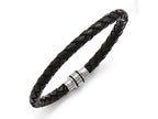 Chisel Stainless Steel Polished Black Ip-plated Black Woven Leather Bracelet