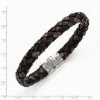 Chisel Stainless Steel Polished Brown Woven Leather Bracelet