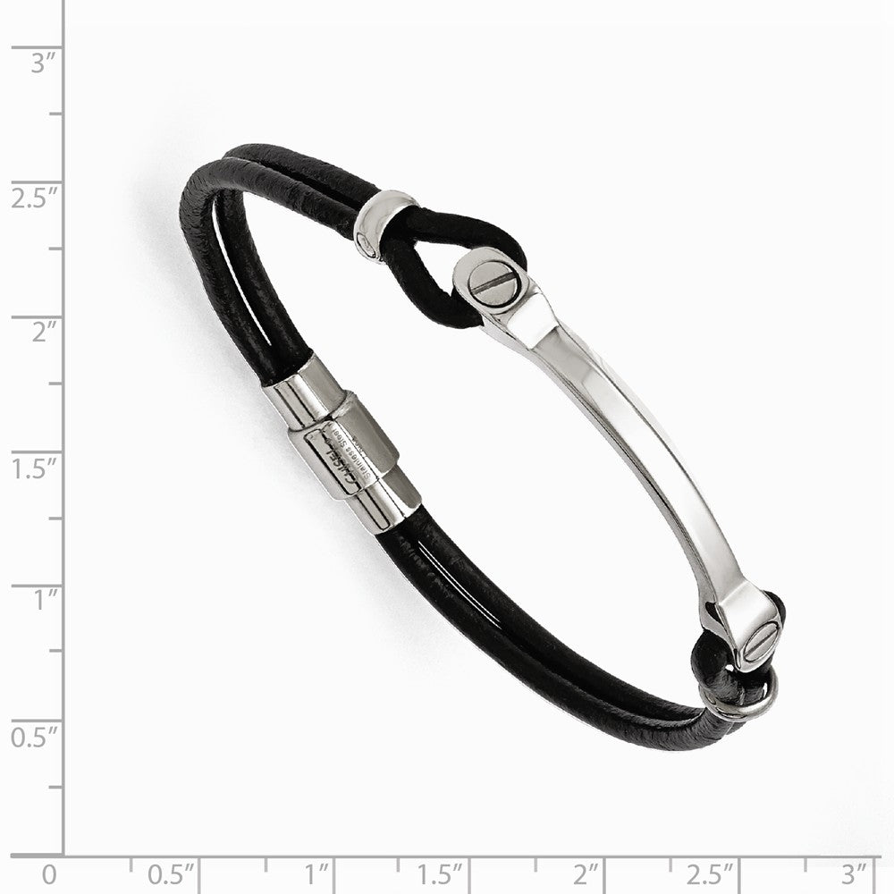 Chisel Stainless Steel Polished Id And Black Leather Bracelet