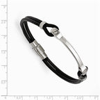 Chisel Stainless Steel Polished Id And Black Leather Bracelet