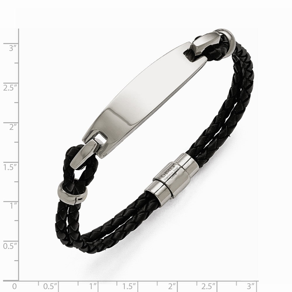 Chisel Stainless Steel Polished Id And Black Woven Leather Bracelet