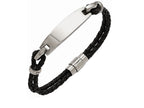 Chisel Stainless Steel Polished Id And Black Woven Leather Bracelet