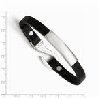 Chisel Stainless Steel Polished Id And Black Leather Bracelet