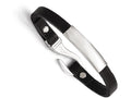 Chisel Stainless Steel Polished Id And Black Leather Bracelet
