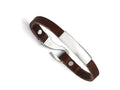 Chisel Stainless Steel Polished Id And Reddish Brown Leather Bracelet