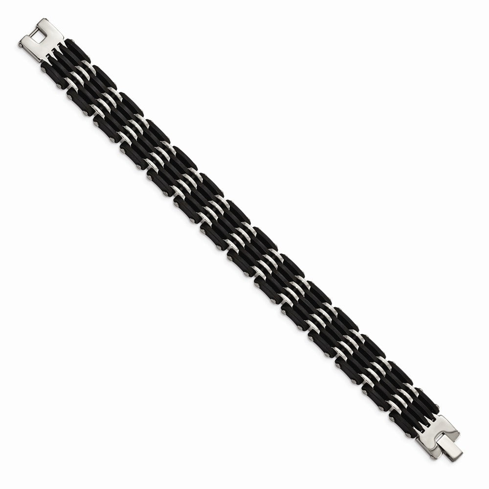 Chisel Stainless Steel Polished Black Rubber Bracelet