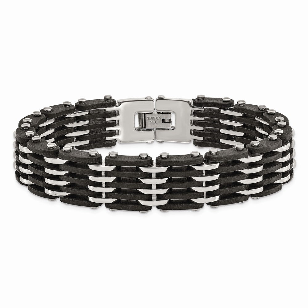 Chisel Stainless Steel Polished Black Rubber Bracelet