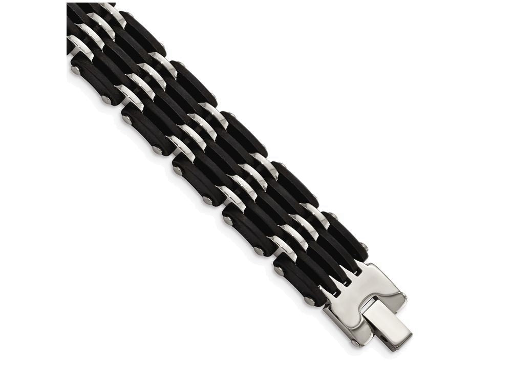 Chisel Stainless Steel Polished Black Rubber Bracelet