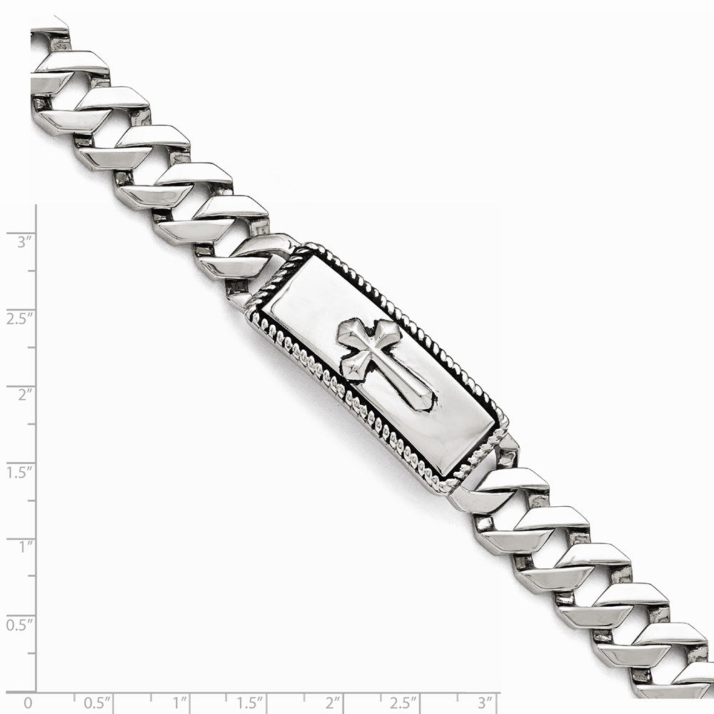 Chisel Stainless Steel Polished And Antiqued Cross Bracelet