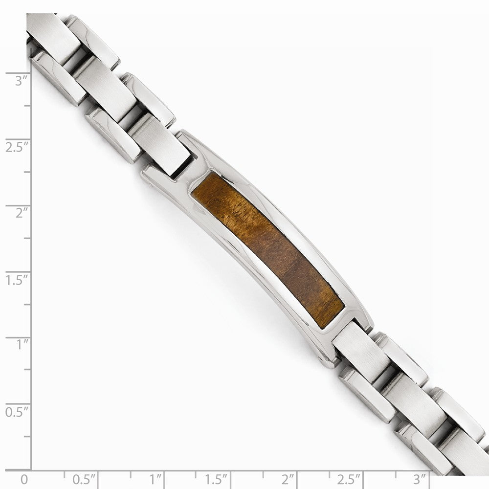 Chisel Stainless Steel Polished/brushed Wood Inlay Enameled Bracelet