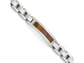 Chisel Stainless Steel Polished/brushed Wood Inlay Enameled Bracelet