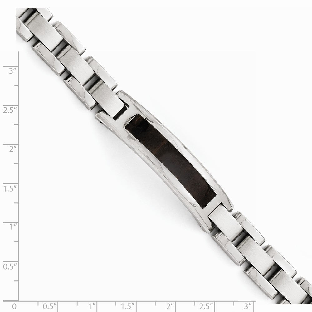 Chisel Stainless Steel Polished/brushed Black Wood Enameled Bracelet