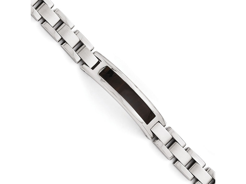 Chisel Stainless Steel Polished/brushed Black Wood Enameled Bracelet