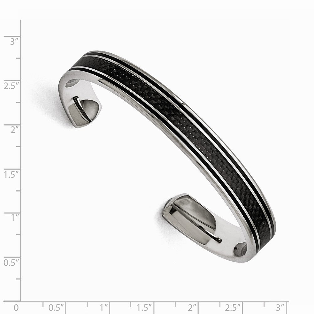 Chisel Stainless Steel Polished Black Carbon Fiber/black Ip-plated Bangle