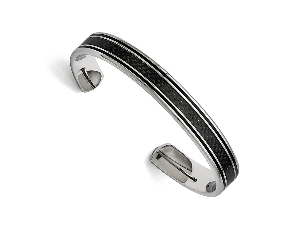 Chisel Stainless Steel Polished Black Carbon Fiber/black Ip-plated Bangle