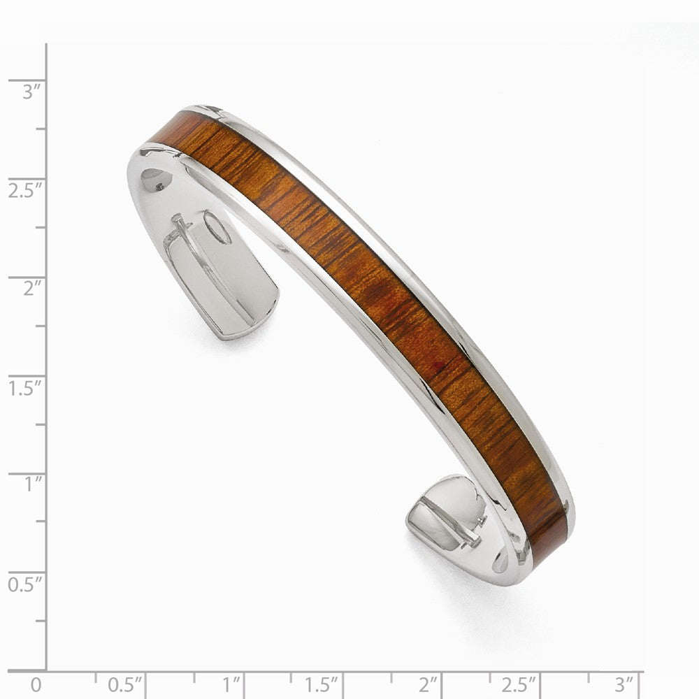 Chisel Stainless Steel Polished Red/orange Wood Inlay Bangle