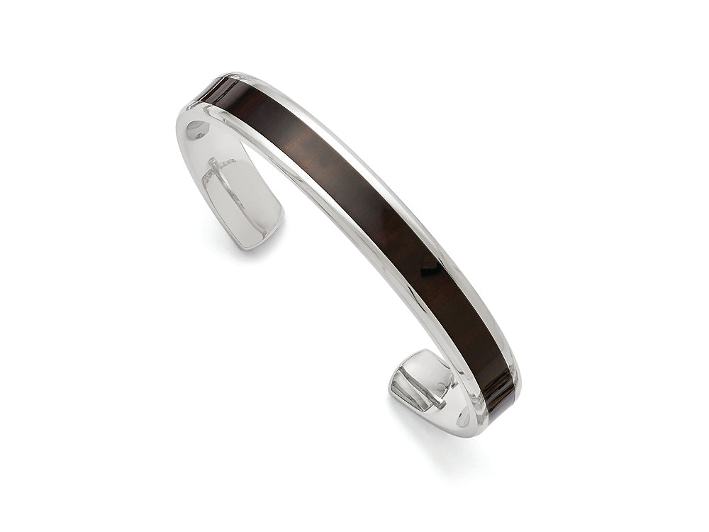 Chisel Stainless Steel Polished Black Wood Inlay Enameled Bangle