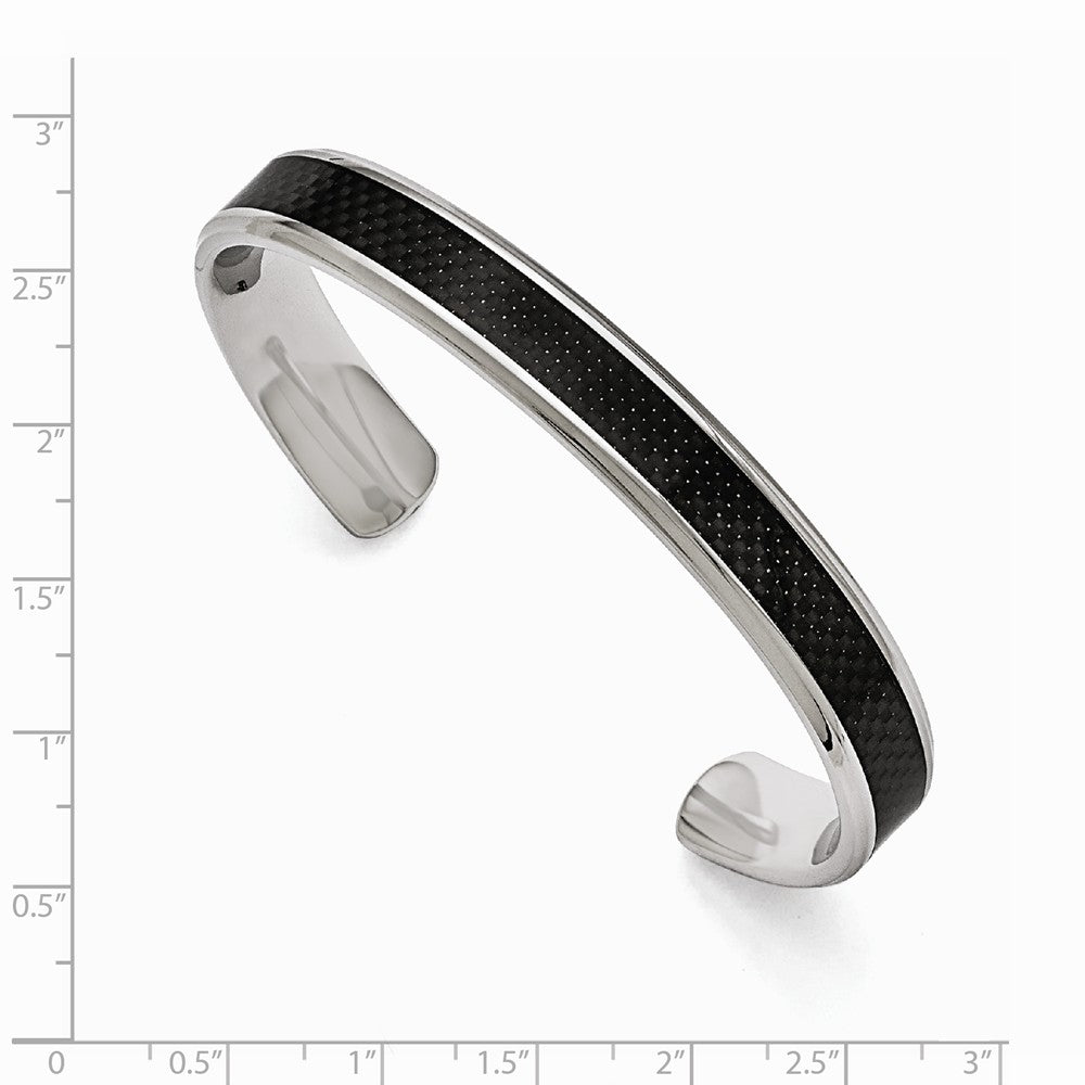 Chisel Stainless Steel Polished Black Carbon Fiber Inlay Bangle