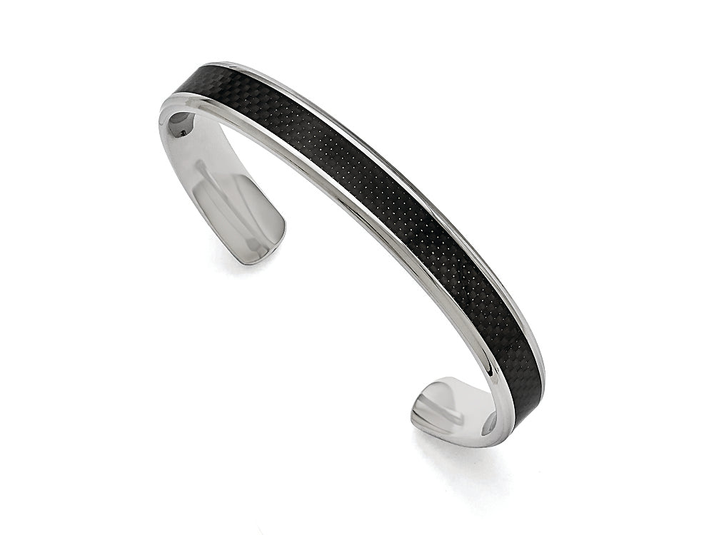 Chisel Stainless Steel Polished Black Carbon Fiber Inlay Bangle