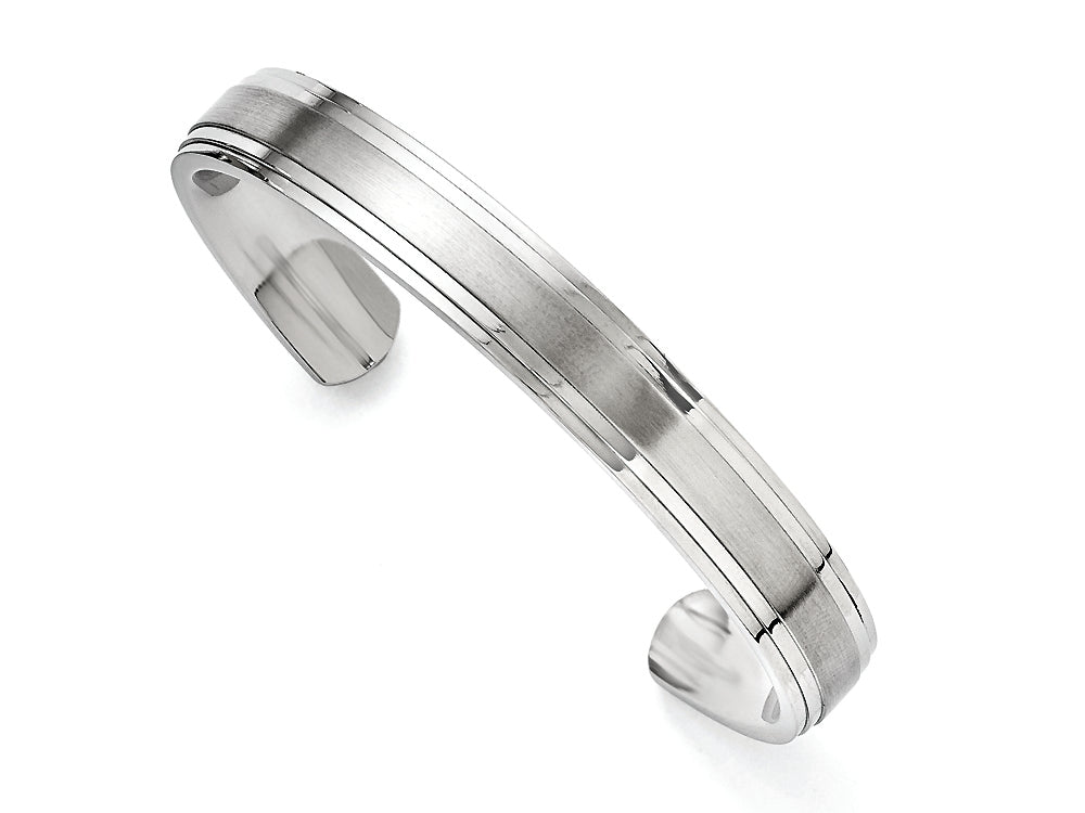 Chisel Stainless Steel Polished And Brushed Double Step Edge Bangle