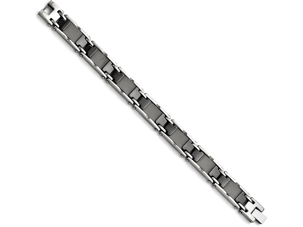 Chisel Stainless Steel/ceramic Black Polished Mesh Bracelet
