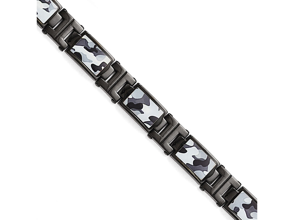 Chisel Stainless Steel Polished Black Ip-plated Camoflage Bracelet