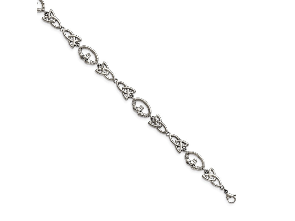 Chisel Stainless Steel Polished Claddagh And Trinity Knot Bracelet