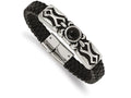 Chisel Stainless Steel Antiqued and Polished W/ Blk Onyx Leather Bracelet