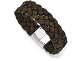 Chisel Stainless Steel Polished Woven Brown Leather Bracelet