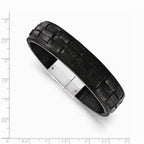 Chisel Stainless Steel Polished Black Leather Bracelet