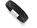 Chisel Stainless Steel Polished Black Leather Bracelet