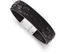 Chisel Stainless Steel Polished Black Leather Bracelet