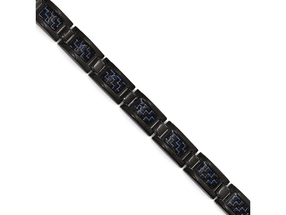 Chisel Stainless Steel Polished Black Ip-plated W/blue Carbon Fiber Bracelet