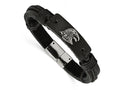 Chisel Stainless Steel Polished Antiqued Eagle Head Black Leather Bracelet