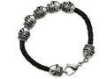 Chisel Stainless Steel Polished Antiqued Leather Skull Bracelet