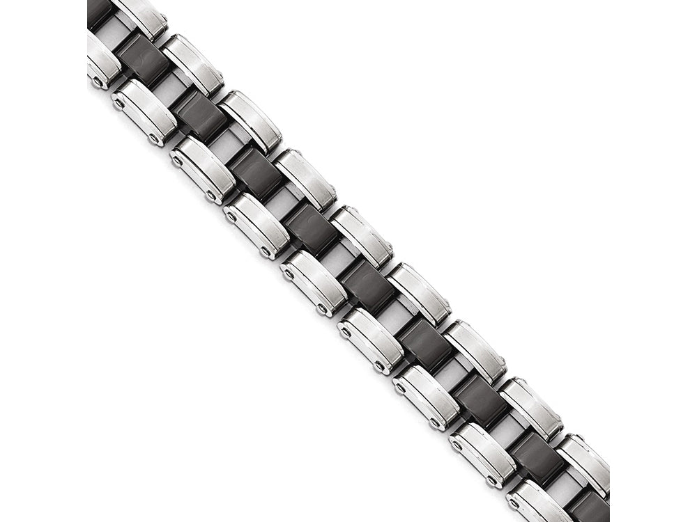Chisel Stainless Steel Brushed and Polished W/black Ceramic Link Bracelet