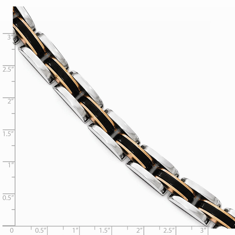 Chisel Stainless Steel Polished W/black and Rose Ip-plated Link Bracelet
