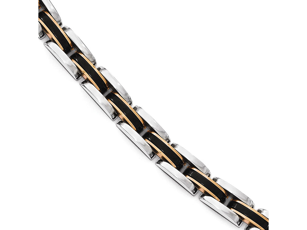 Chisel Stainless Steel Polished W/black and Rose Ip-plated Link Bracelet