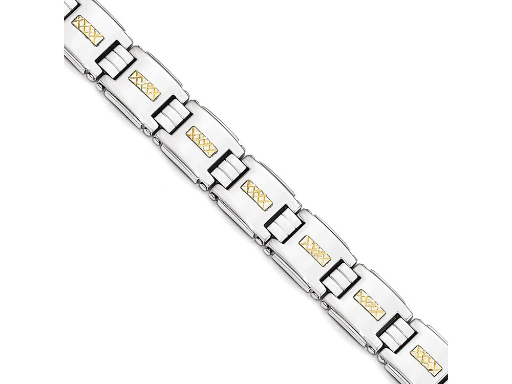 Chisel Stainless Steel Polished W/14k Gold D/c Link Bracelet