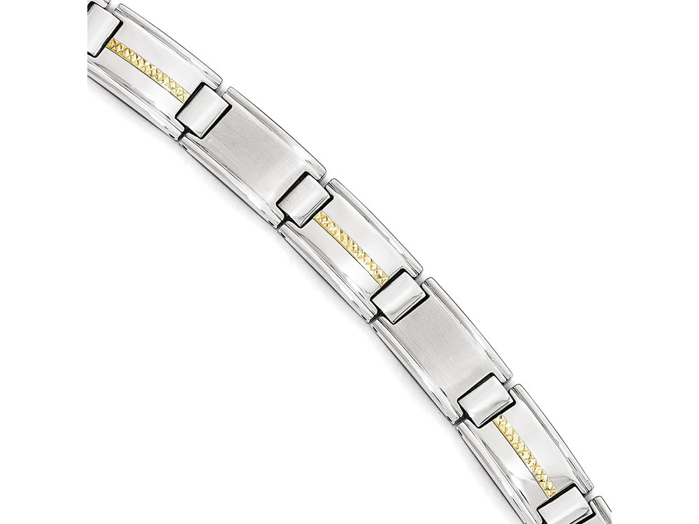 Chisel Stainless Steel Polished and Brushed W/14k Gold Link Bracelet