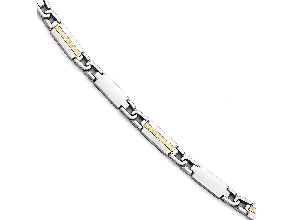 Chisel Stainless Steel Polished and Brushed W/14k Fancy Link Bracelet