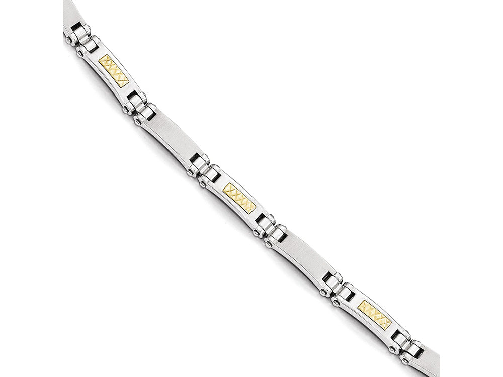 Chisel Stainless Steel W/14k Polished and Brushed Link Bracelet