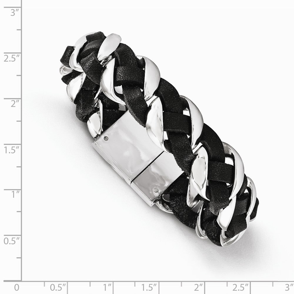 Chisel Stainless Steel Polished Leather Braided Bracelet